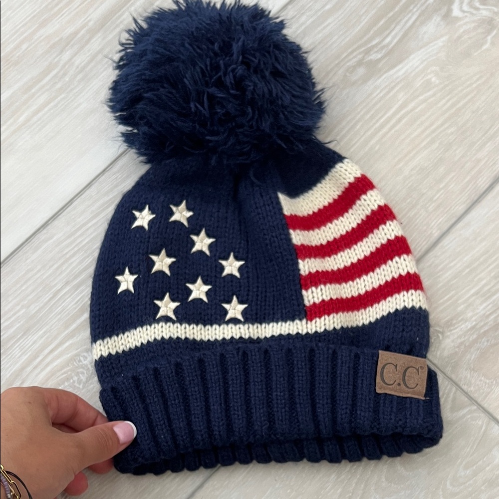 C.C Kids Stars and Stripes Beanie - Navy and White